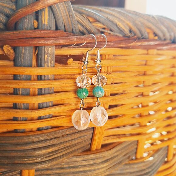 Fairycore Crystal Earrings, Chrysocolla Stone Earrings, Elegant Cottagecore - Picture 6 of 9